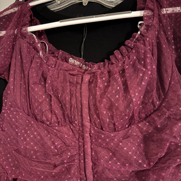 Lulus Regal Radiance Burgundy Tulle Bustier Midi Dress XL (lace) - Picture 3 of 5